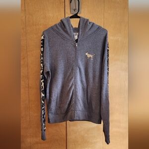 PINK  Cheetah Print Sequin Zip Up Sweatshirt